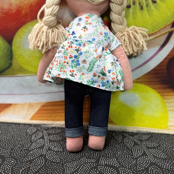 Handmade Fabric Doll With Blonde Braids & Floral Dress - Picture 7 of 7